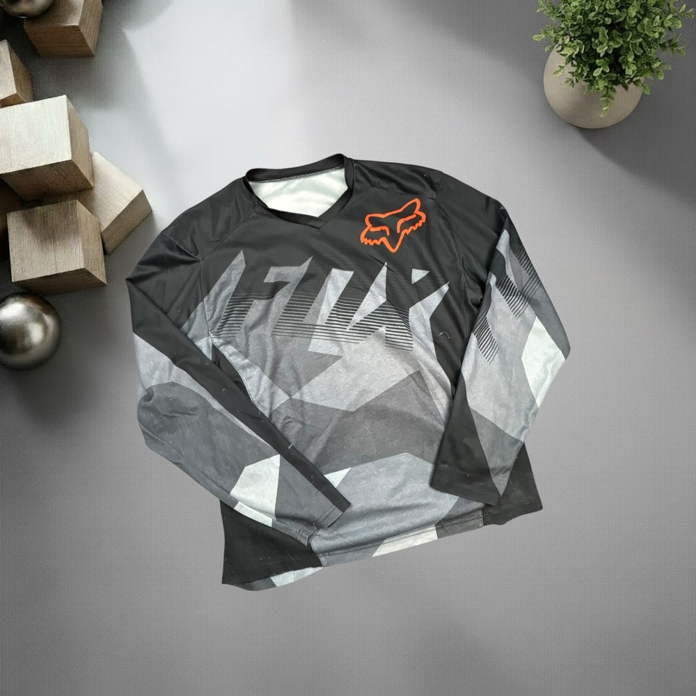 Vintage Fox Racing Motocross Jersey Y2K Grey Black Orange Camo Boxy Fit 1754